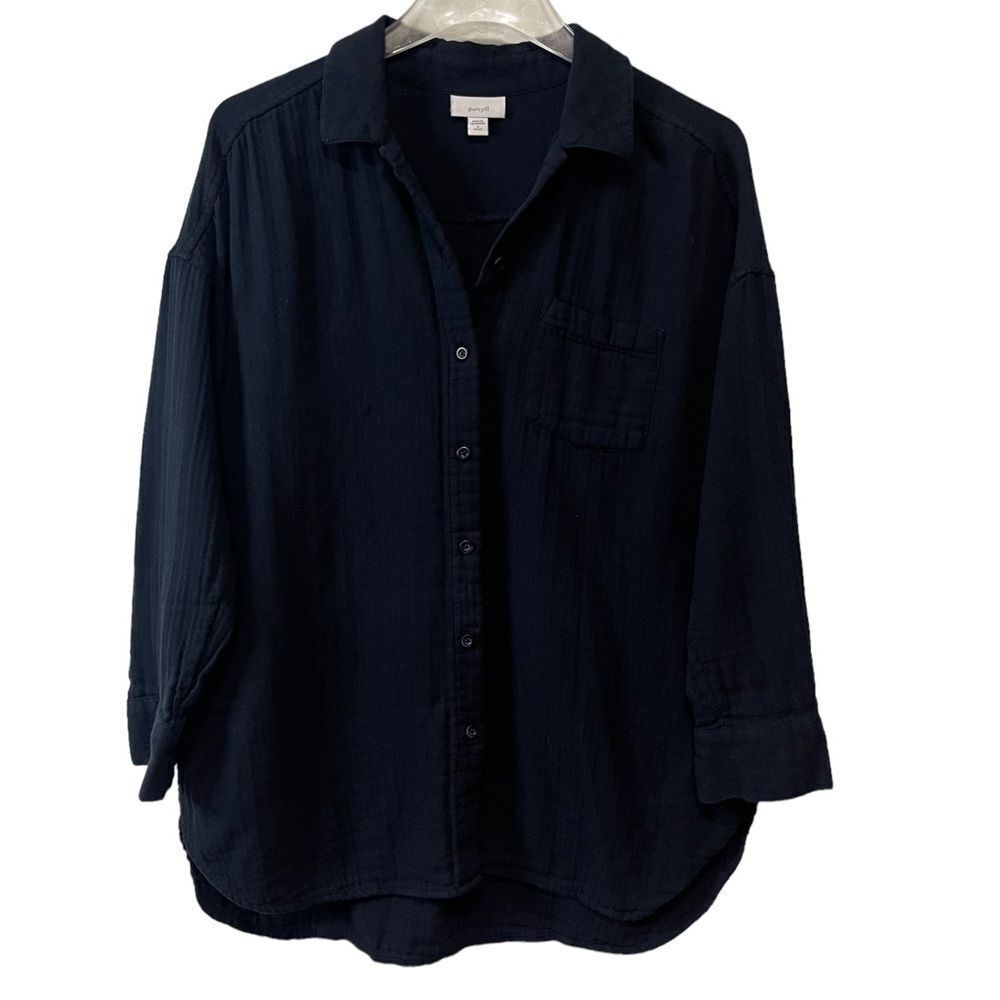 J Jill Pure Jill Button Down Shirt Cotton Soft Gauze Blue Size Small Petite